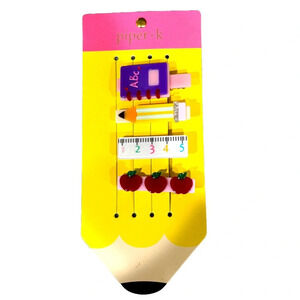 NWOT Set of 4 Piper K Barrettes - Ruler, Pencil, Apple, Notebook -Teacher School